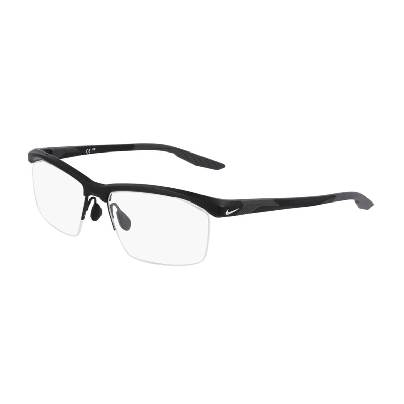 Nike Eyeglasses Rectangle Semi Rim, Matte Black Frame and Clear Demo Lens Lens NIKE7402N001