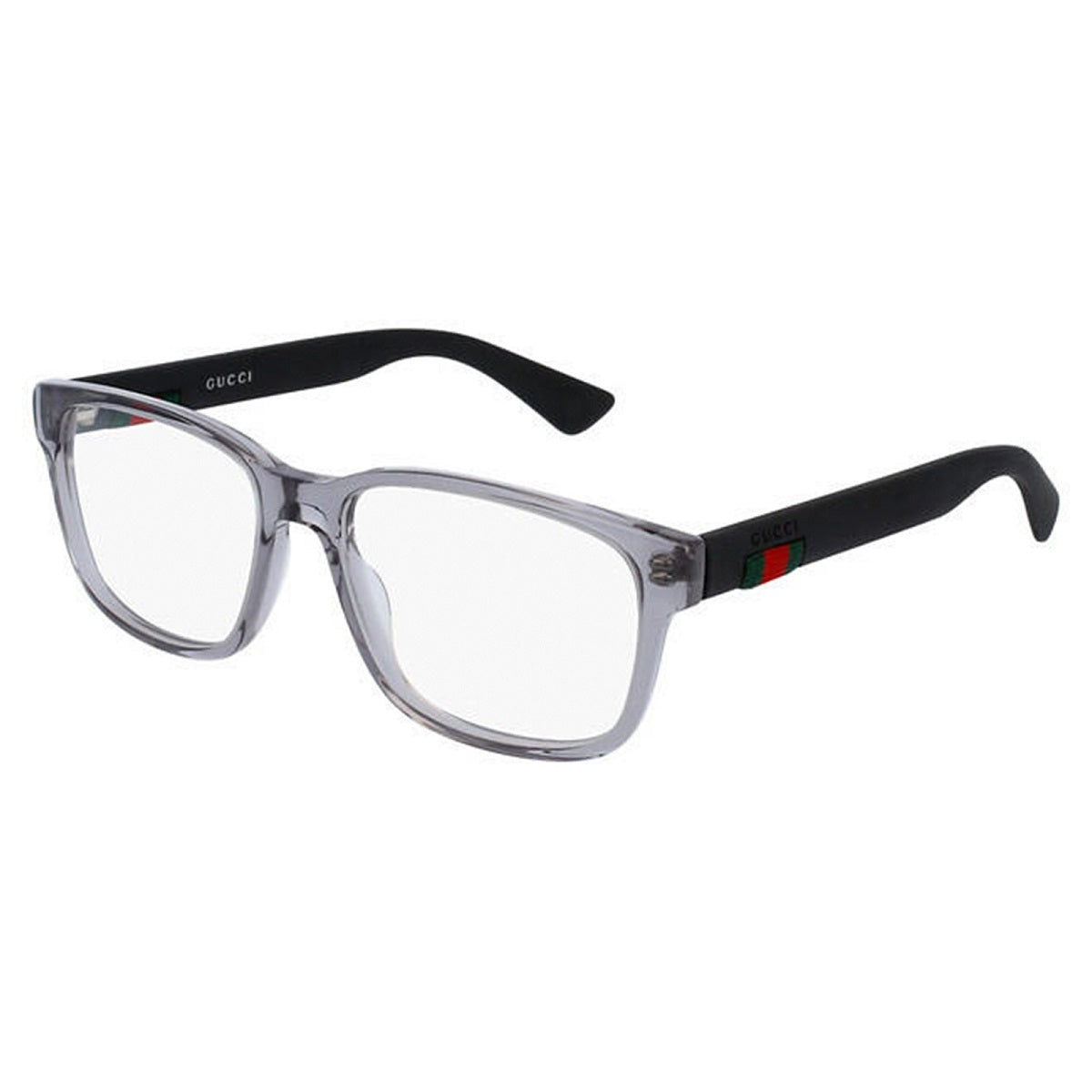 Gucci Eyeglasses Square Full Rim, Grey/Black Frame and Clear Demo Lenses Lens GG0011O007