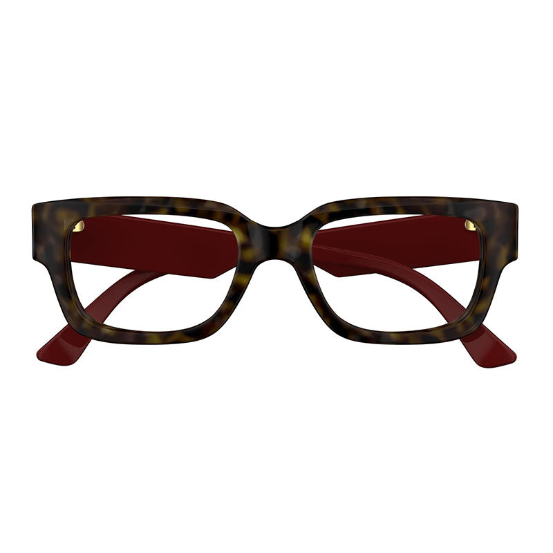 Gucci Eyeglasses Square Full Rim, Havana with Red Frame and Clear Demo Lenses Lens GG1666O006