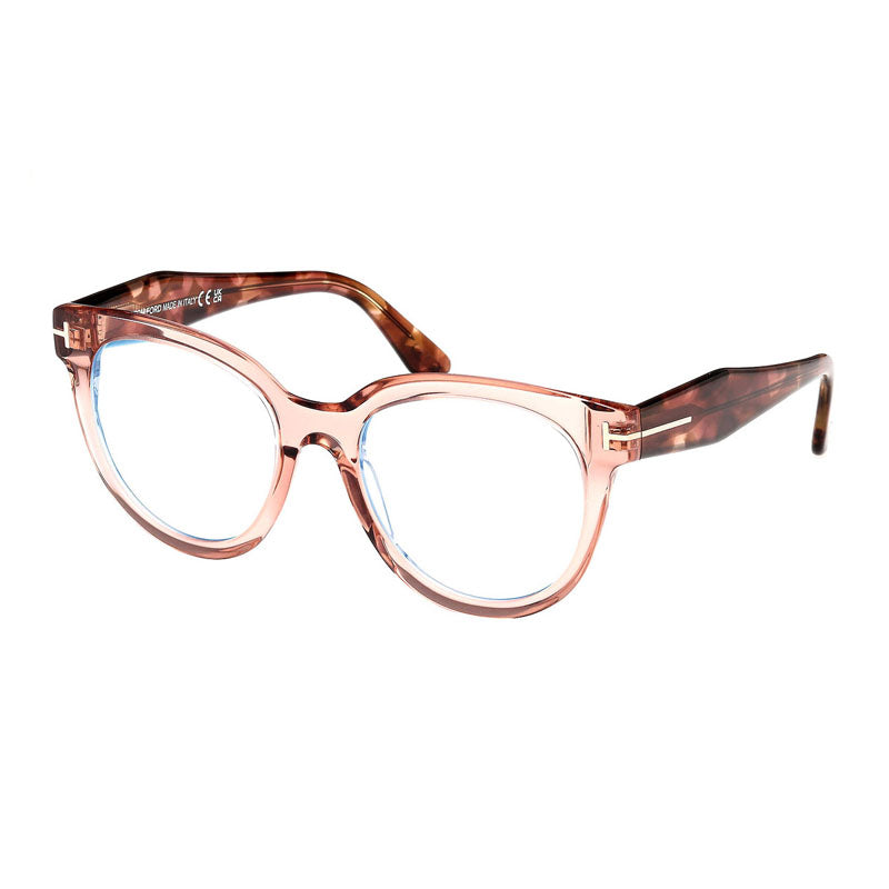Tom Ford Eyeglasses Oval Full Rim, Shiny Pink Frame and Clear/Blue Light Block Lenses Lens FT5987-B072