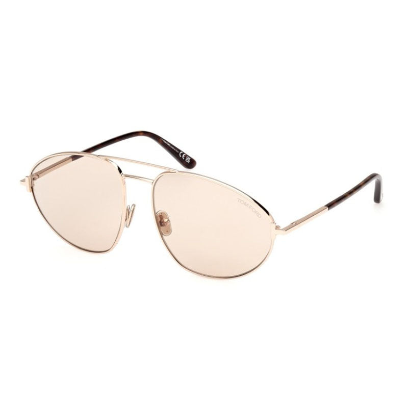 Tom Ford Sunglasses Aviator Full Rim, Shiny Rose Gold Frame and Brown Lens FT109528E