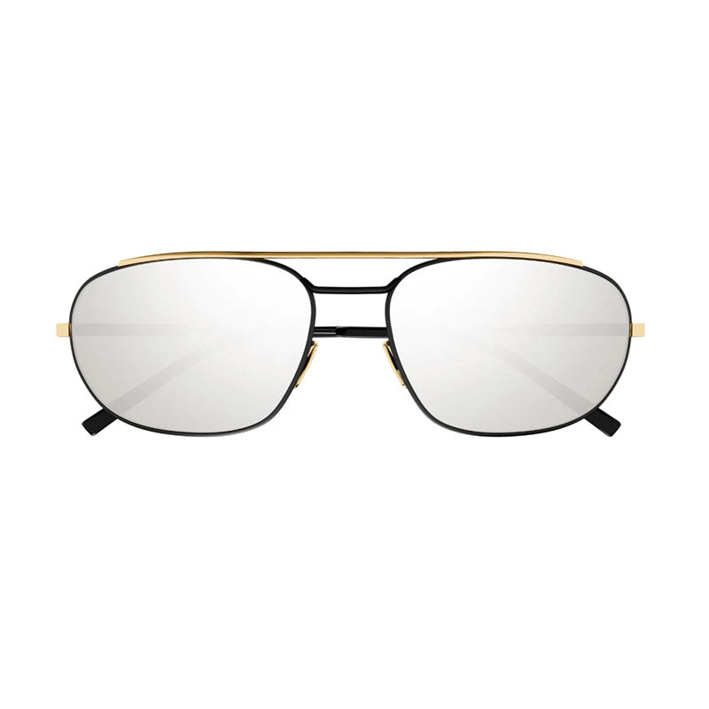 Saint Laurent Sunglasses Rectangle Full Rim, Black Frame and Grey Silver Mirror Lens SL561003