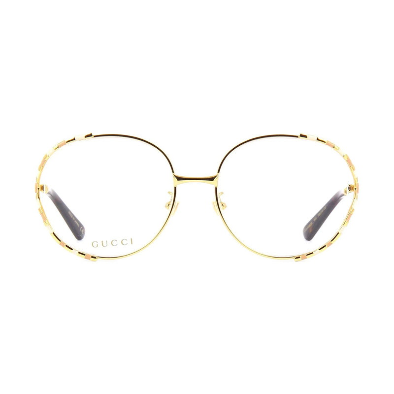 Gucci Eyeglasses Round Full Rim, Gold/Pink Frame and Clear Demo Lenses Lens GG0596OA002
