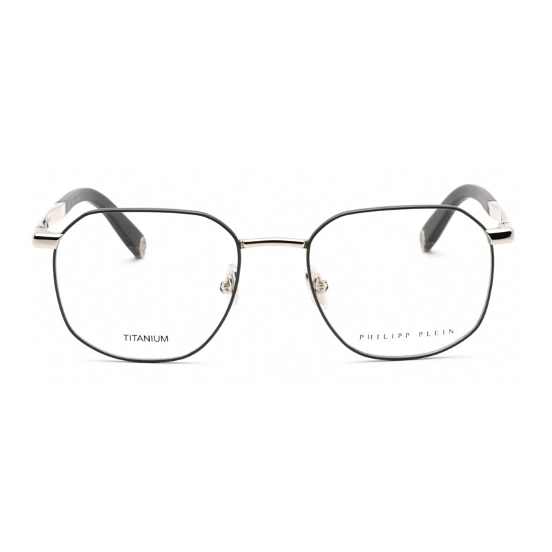 Philipp Plein Eyeglasses Rectangle Full Rim, Shiny Palladium Frame and Clear Demo Lenses Lens VPP020M0S30