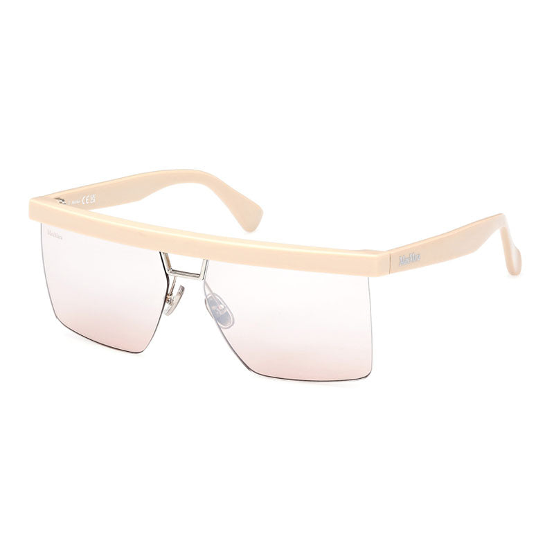 Max Mara Sunglasses Rectangle Semi Rim, Ivory Frame and Roviex Mirror Lens MM007225L