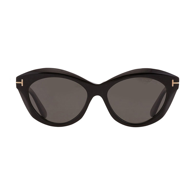 Tom Ford Sunglasses Cat Eye Full Rim, Shiny Black Frame and Smoke Polarized Lens FT111101D