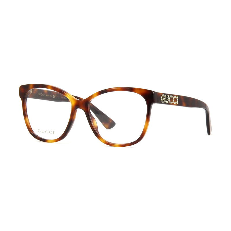 Gucci Eyeglasses Cat Eye Full Rim, Havana Frame and Clear Demo Lenses Lens GG0421O002