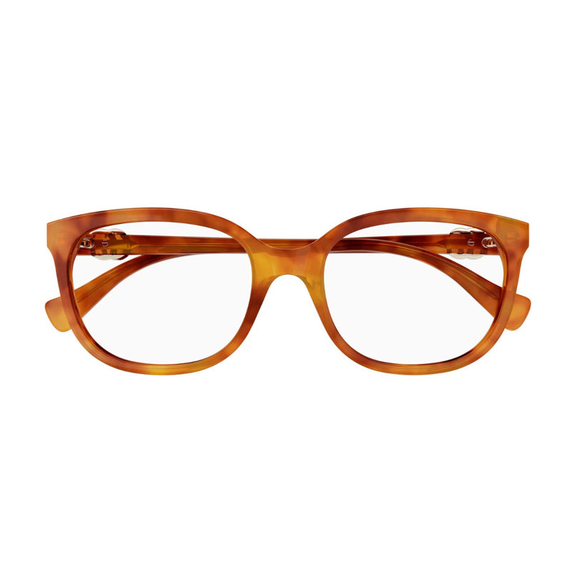 Gucci Eyeglasses Square Full Rim, Light Havana Frame and Clear Demo Lenses Lens GG1075O002