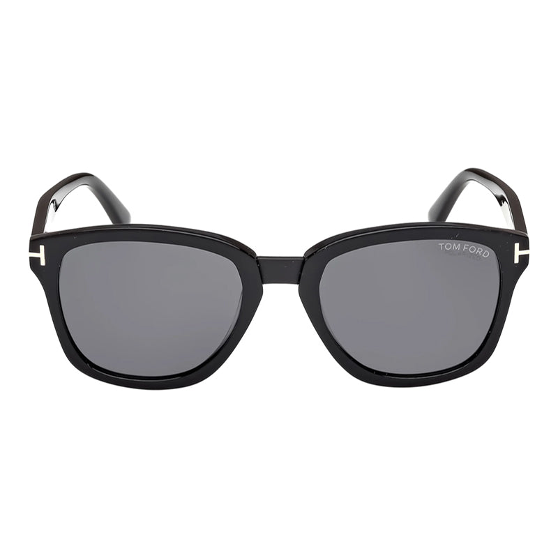 Tom Ford Sunglasses Square Full Rim, Shiny Black Frame and Smoke Polarized Lens FT121301D