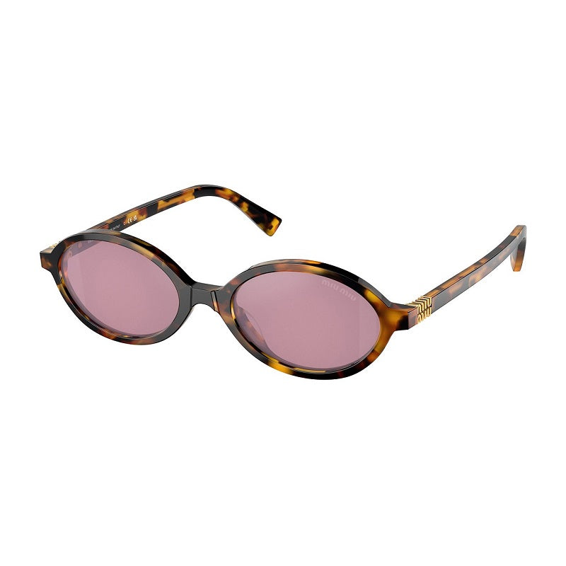 Miu Miu Sunglasses Oval Full Rim, Honey Havana Frame and Dark Pink Mirror Silver Internal Lens MU04ZSFVAU50D