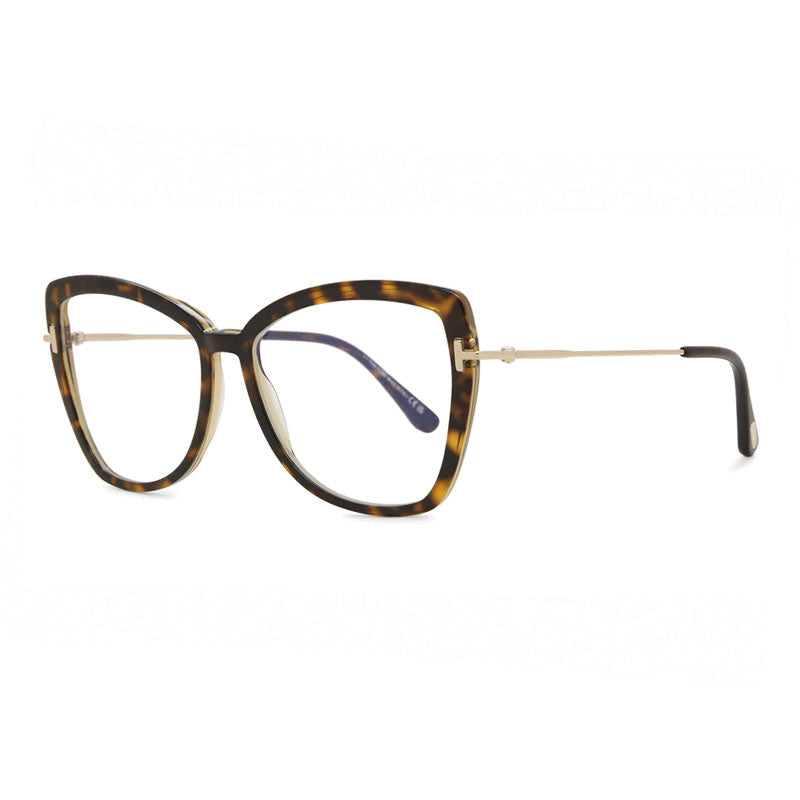 Tom Ford Eyeglasses Butterfly Full Rim, Havana/Gold Frame and Clear Blue Light Block Lens FT5882-B056