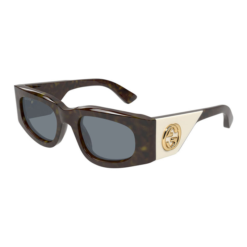 Gucci Sunglasses Square Full Rim, Dark Vintage Havana/Ivory Frame and Grey Lens GG1664S003
