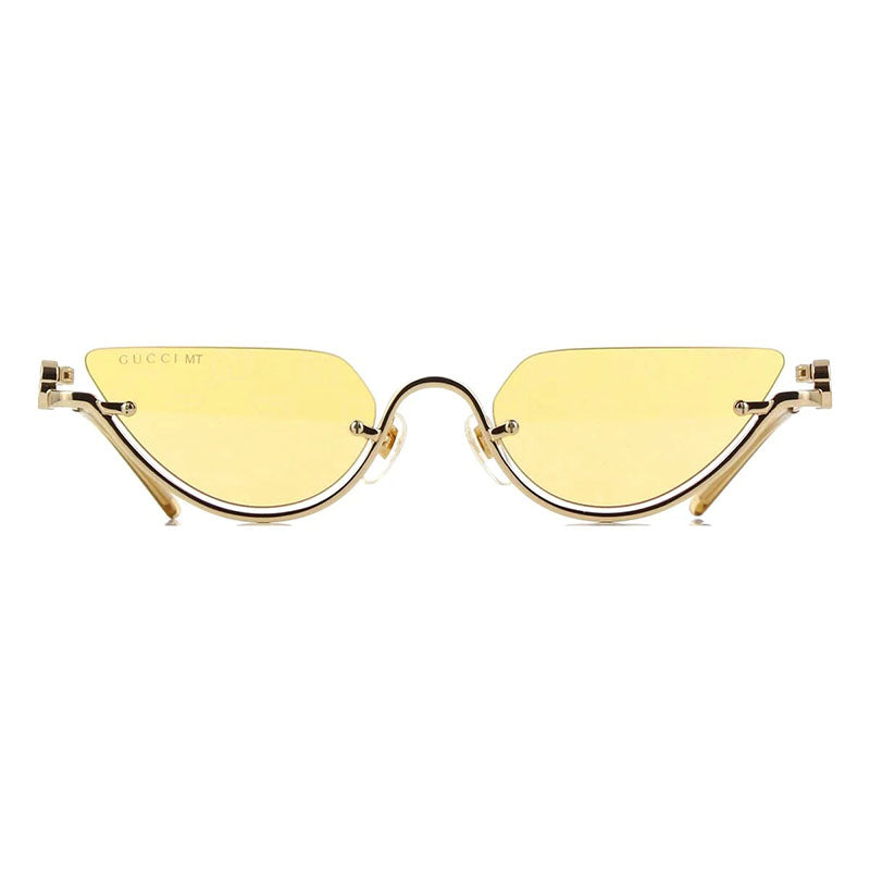 Gucci Sunglasses Cat Eye Semi Rim, Gold Frame and Rose Mirror to Dark Yellow with GG Pattern Lens GG1603S004