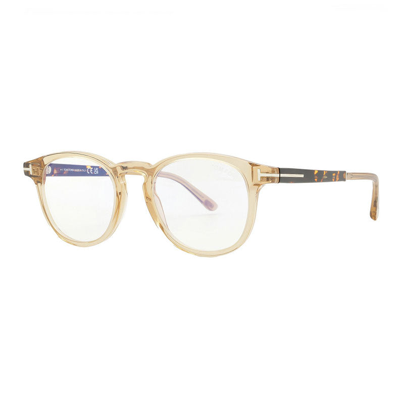 Tom Ford Eyeglasses Round Full Rim, Light Brown Frame and Clear/Blue-Light Block Lenses Lens FT5891-B047