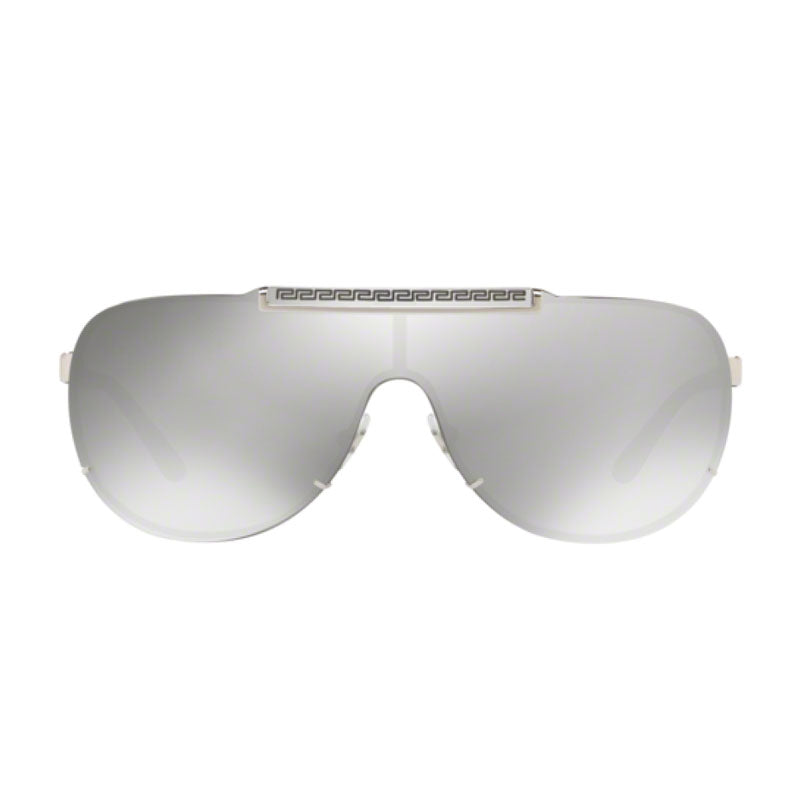 Versace Sunglasses Shield Semi Rim, Silver Frame and Light Grey Mirror Silver Lens VE214010006G
