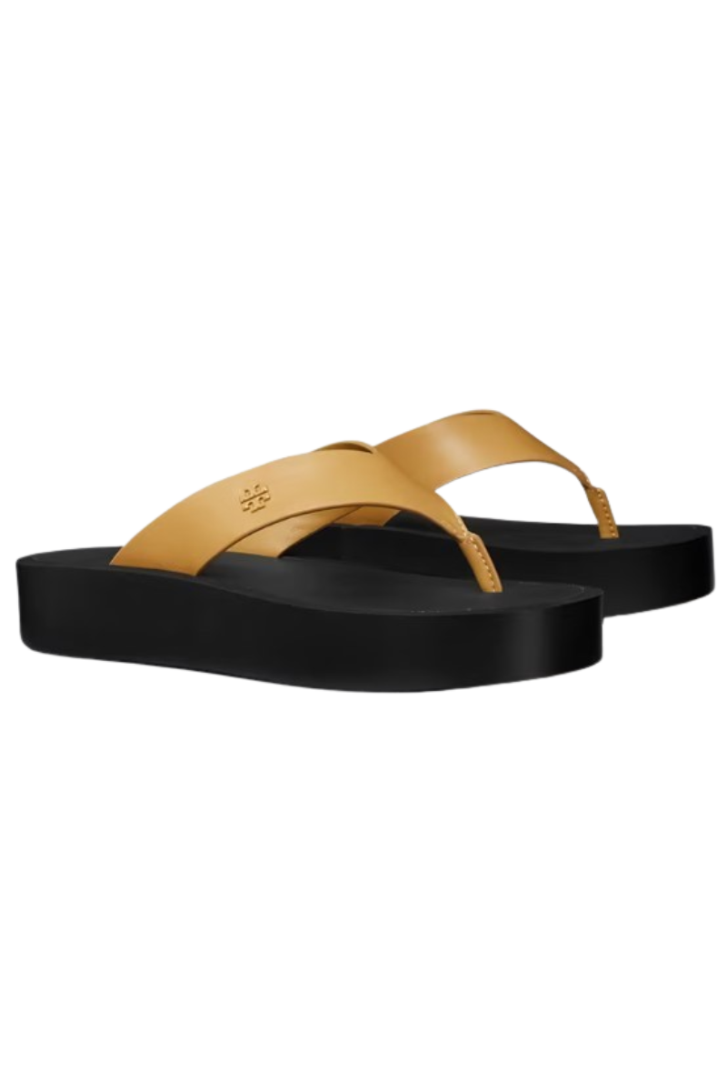 Tory Burch Leather Platform Flip Flop Ginger Shortbread/black 149717200