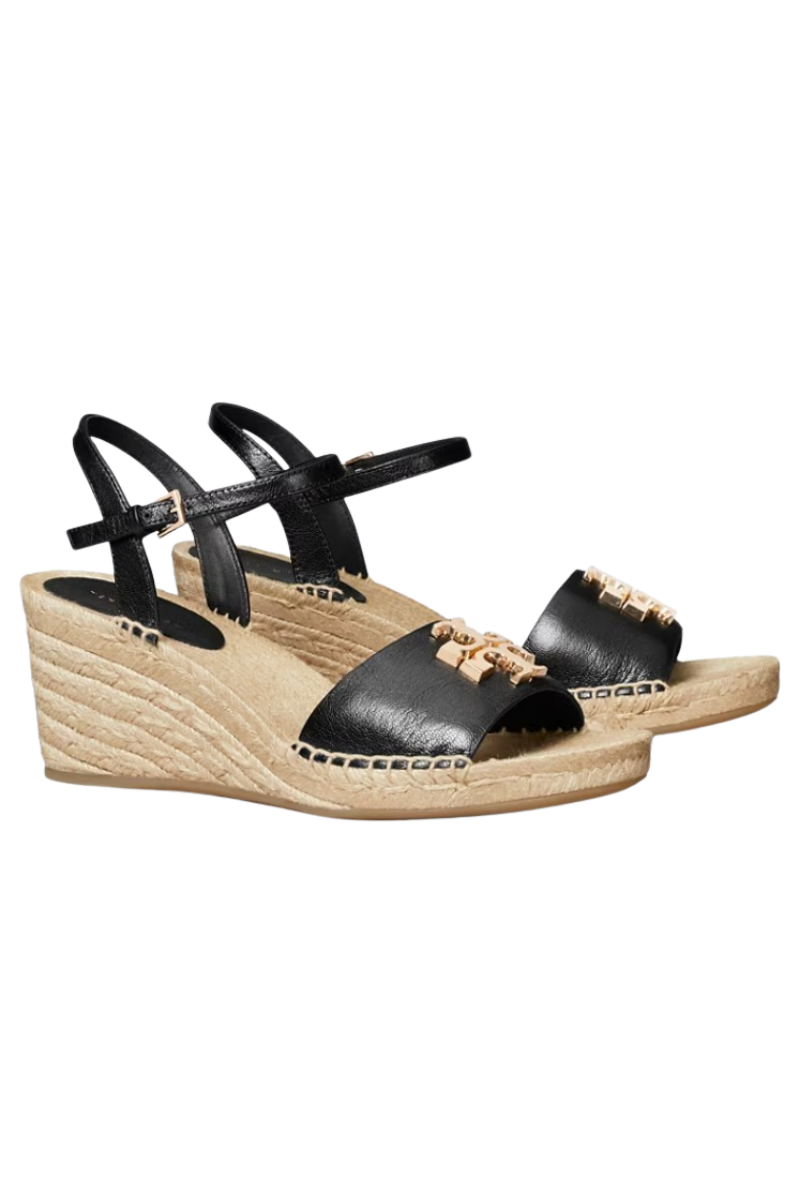 Tory Burch Eleanor Wedge Espadrille Sandals 50Mm Perfect Black/gold 184766006