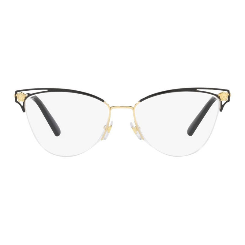 Versace Eyeglasses Cat Eye Semi Rim, Gold Black Frame and Clear Demo Lenses Lens VE12801433