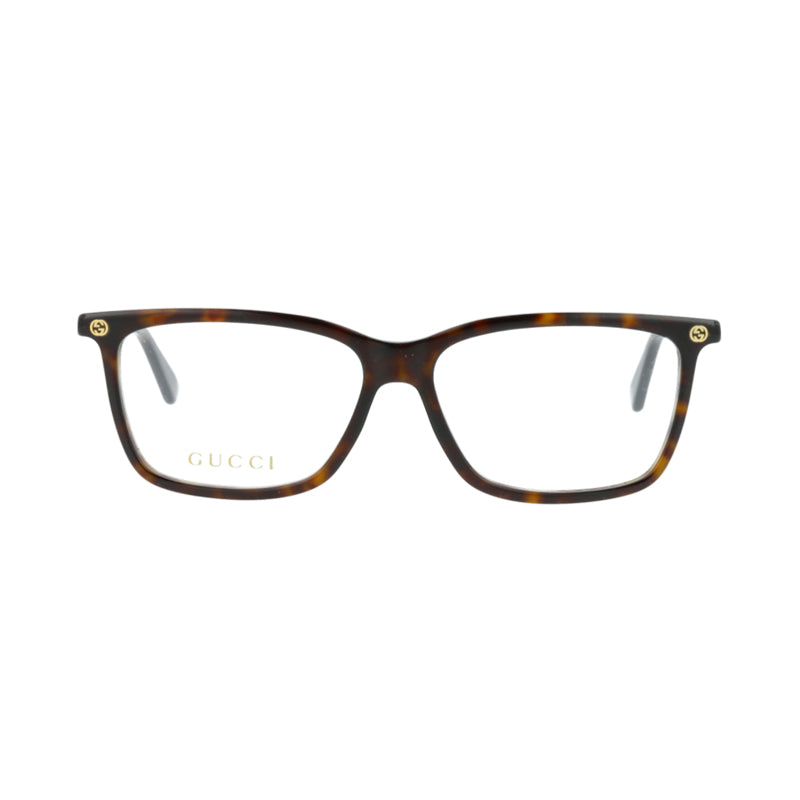 Gucci Eyeglasses Rectangle Full Rim, Gloss Havana Frame and Clear Demo Lenses Lens GG0094O007
