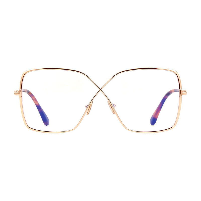Tom Ford Eyeglasses Square Full Rim, Shiny Rose Gold Frame and Clear/Blue-light Block Lenses Lens FT5841-B028