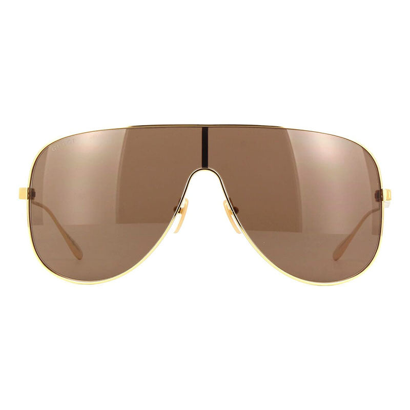 Gucci Sunglasses Shield Full Rim, Gold Frame and Brown Lens GG1436S002