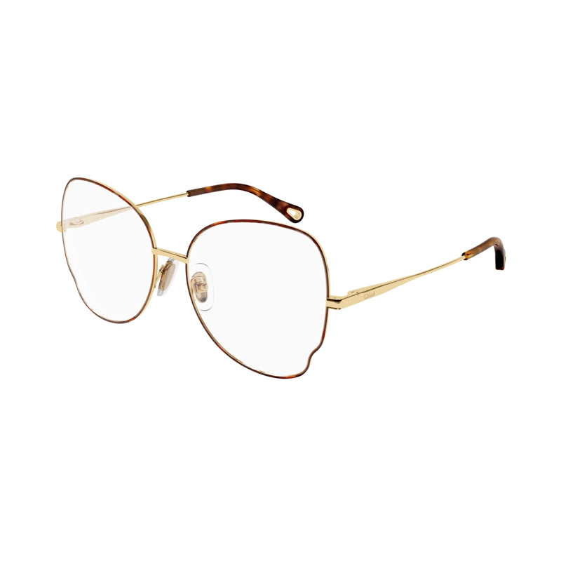 Chloe Eyeglasses Butterfly Full Rim, Havana/Gold Frame and Clear Demo Lenses Lens CH0098O004