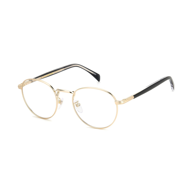 David Beckham Eyeglasses Round Full Rim, Gold/Black Frame and Clear Demo Lenses Lens DB11270RHL00