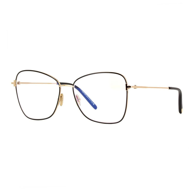 Tom Ford Eyeglasses Butterfly Full Rim, Shiny Black/Gold Frame and Clear/Blue-Light Block Lenses Lens FT5906-B001