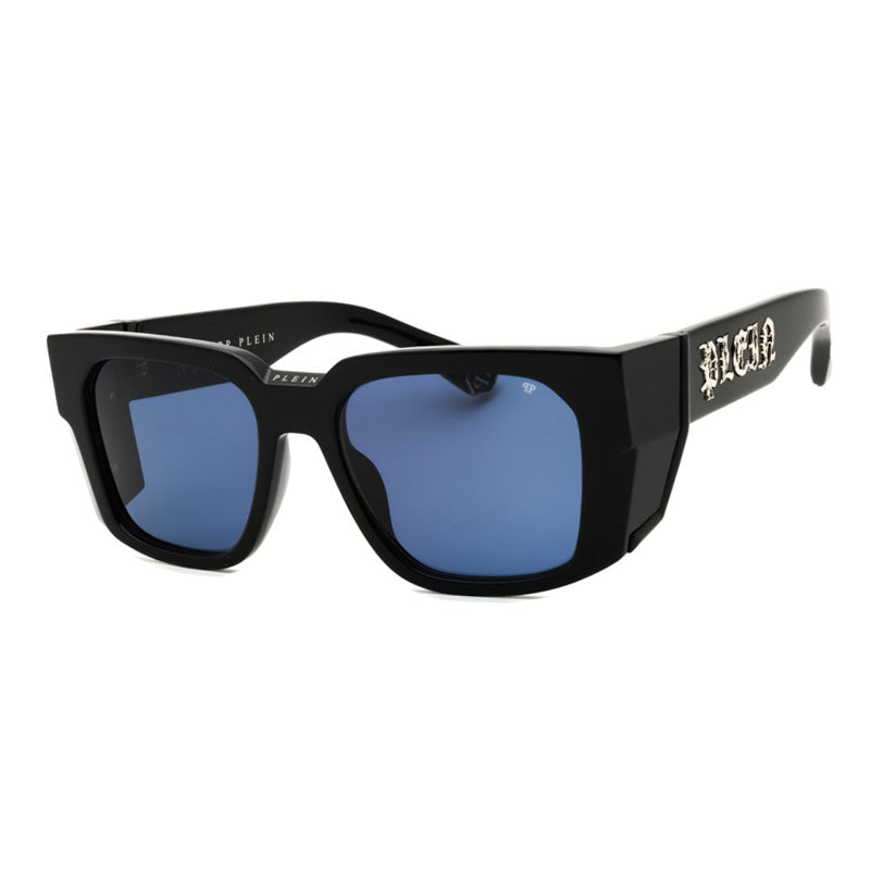 Philipp Plein Sunglasses Square Full Rim, Shiny Black Frame and Blue Lens SPP130M700Y