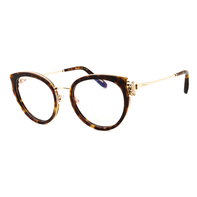 Chopard Eyeglasses Cat Eye Full Rim, Shiny Havana Frame and Clear Demo Lenses Lens VCH367S0909