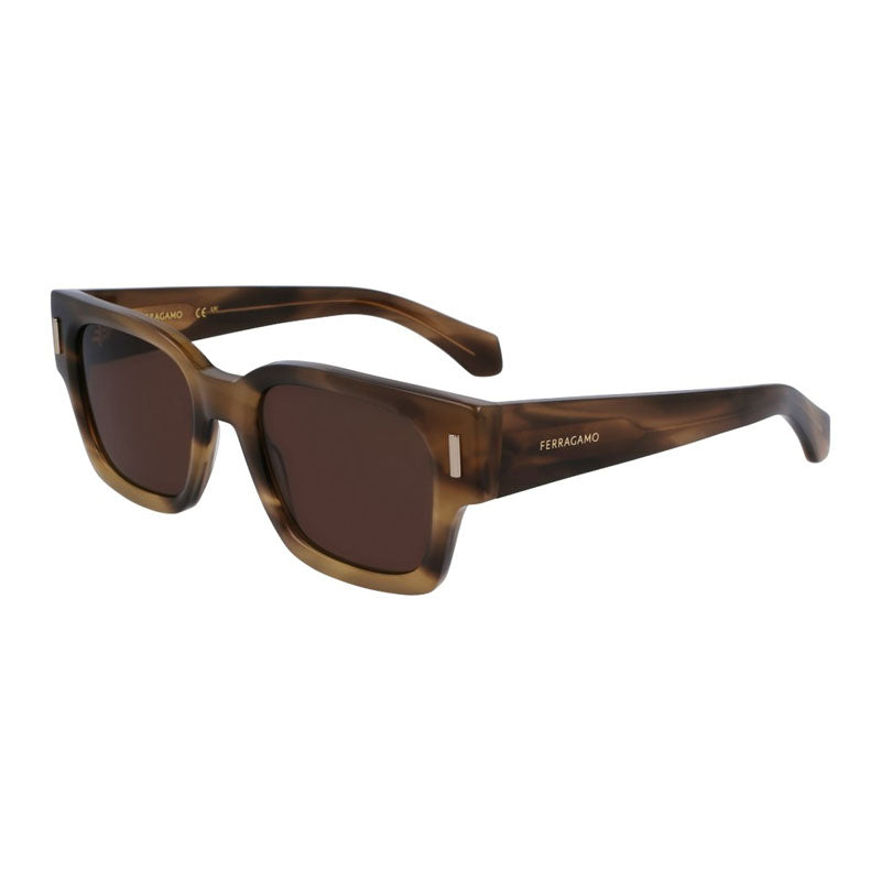 Ferragamo Salvatore Ferragamo Sunglasses Square Full Rim, Striped Khaki Frame and Brown Lens SF2010S319