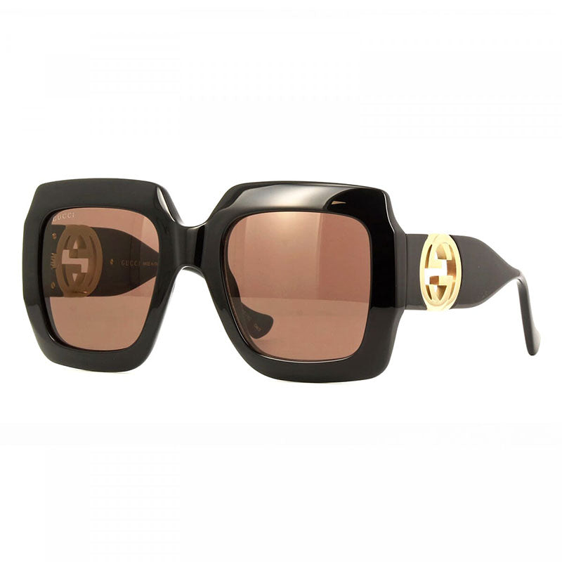 Gucci Sunglasses Square Full Rim, Black Frame and Brown with Gold Chain Lens GG1022S005