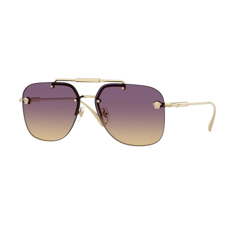 Versace Sunglasses Aviator Rimless, Pale Gold Frame and Yellow Gradient Violet Lens VE22961252/70