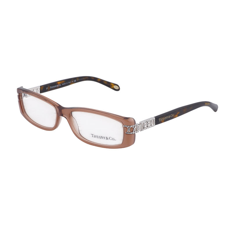 Tiffany & Co. Eyeglasses Rectangle Full Rim, Pink Brown/Havana Frame and Clear Demo Lens Lens TF2021-B8069