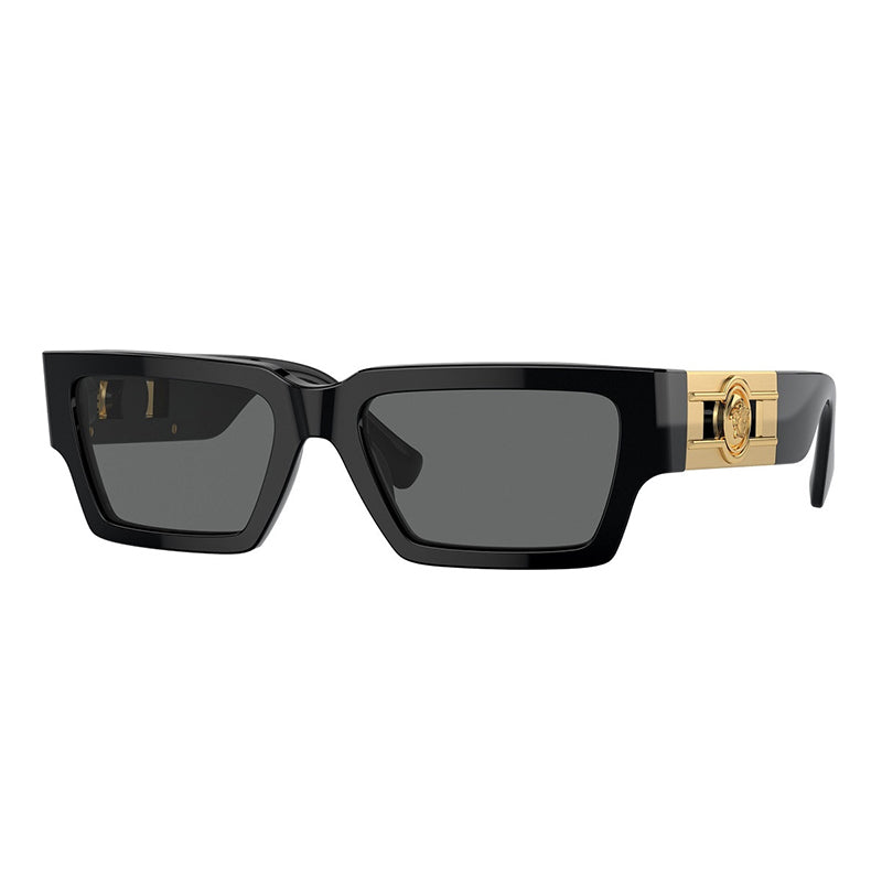 Versace Sunglasses Rectangle Full Rim, Black Frame and Dark Grey Lens VE4459GB1/87