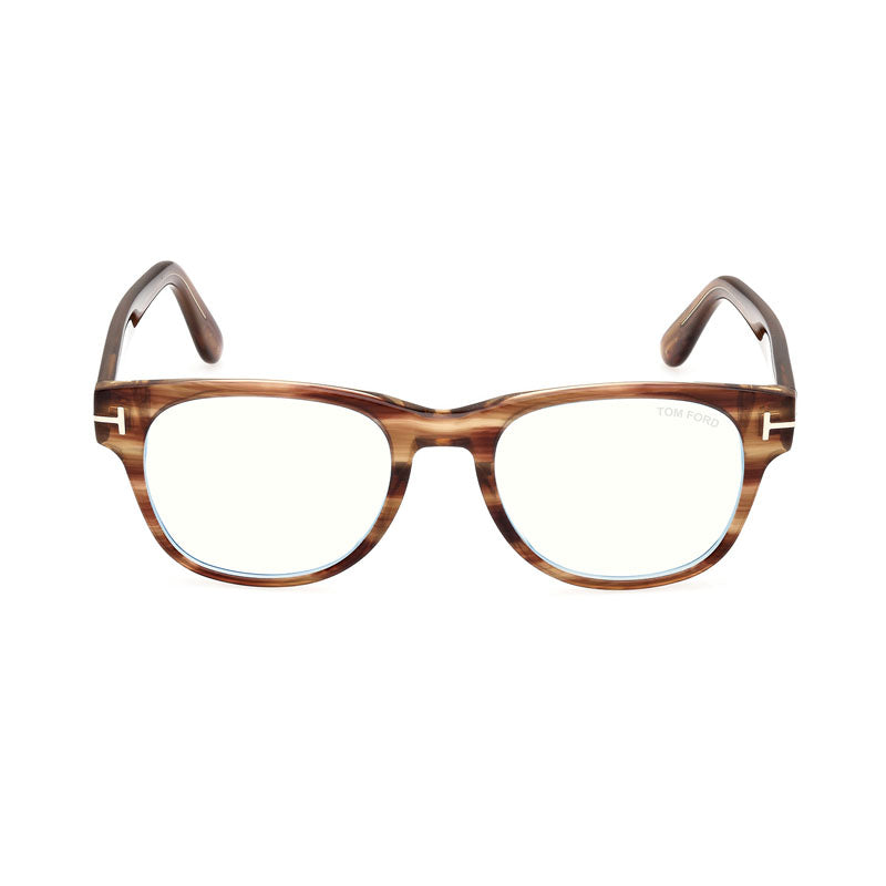 Tom Ford Eyeglasses Square Full Rim, Striped Brown Frame and Clear Blue Light Block Lens FT5898-B050