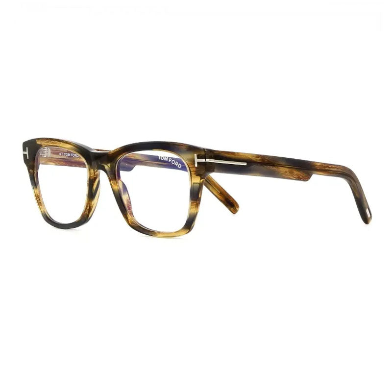 Tom Ford Eyeglasses Square Full Rim, Shiny Light Brown Frame and Clear Blue Light Block Lens FT5886-B045