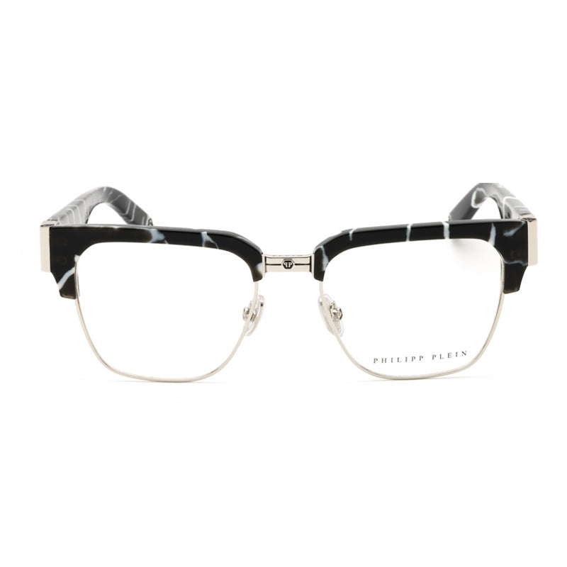 Philipp Plein Eyeglasses Browline Full Rim, Marbled Black Frame and Clear Demo Lenses Lens VPP113M0Z21