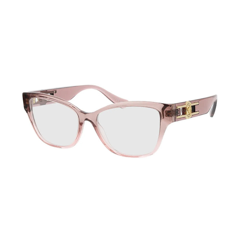 Versace Eyeglasses Rectangle Full Rim, Pink Transparent Frame and Clear Demo Lenses Lens VE33475435