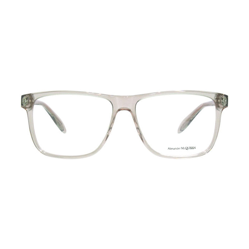 Alexander McQueen Eyeglasses Square Full Rim, Transparent Brown Frame and Clear Demo Lenses Lens AM0247O002