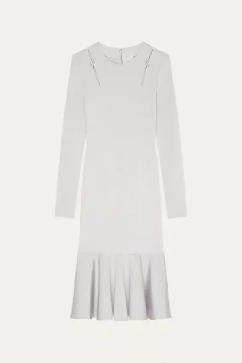 Givenchy Long Sleeves Flare Dress_Pearl Grey
