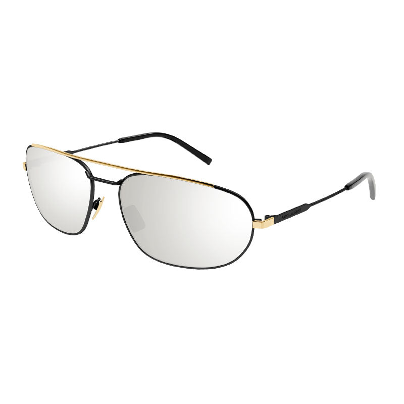 Saint Laurent Sunglasses Rectangle Full Rim, Black Frame and Grey Silver Mirror Lens SL561003
