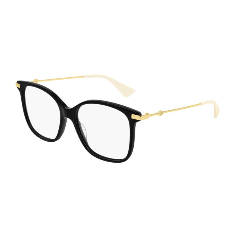 Gucci Eyeglasses Square Full Rim, Black/Gold Frame and Clear Demo Lenses Lens GG0512O001