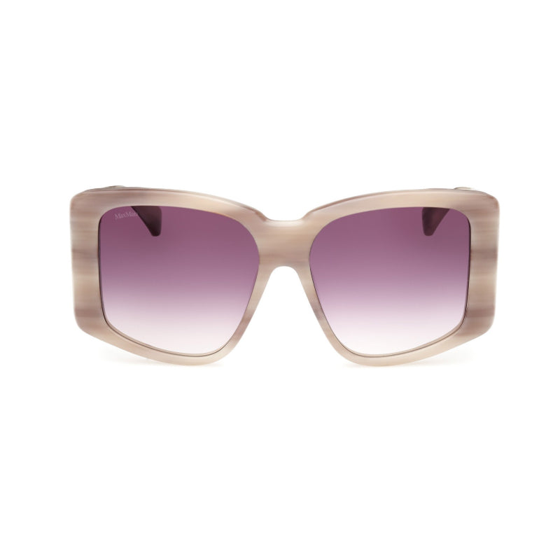 Max Mara Sunglasses Square Full Rim, Beige Horn Frame and Violet Gradient Mirror Lens MM009860Z