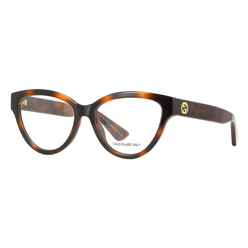 Gucci Eyeglasses Cat Eye Full Rim, Havana Frame and Clear Demo Lenses Lens GG1581O002