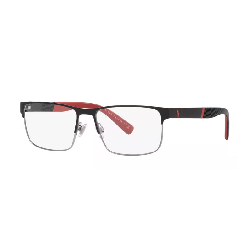 Polo Ralph Lauren Eyeglasses Rectangle Full Rim, Shiny Black Gunmetal Frame and Clear Demo Lenses Lens PH12159003