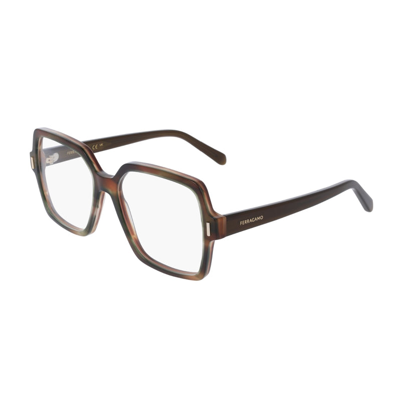 Ferragamo Salvatore Ferragamo Eyeglasses Square Full Rim, Striped Brown Green Frame and Clear Demo Lens Lens SF3031280
