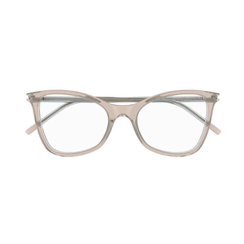 Saint Laurent Eyeglasses Cat Eye Full Rim, Transparent Light Peach Frame and Clear Demo Lenses Lens SL478JERRY004