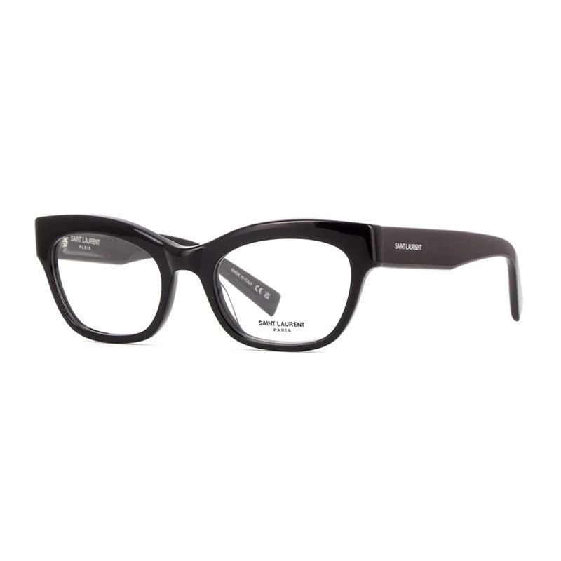 Saint Laurent Eyeglasses Cat Eye Full Rim, Shiny Black Frame and Clear Demo Lenses Lens SL643001