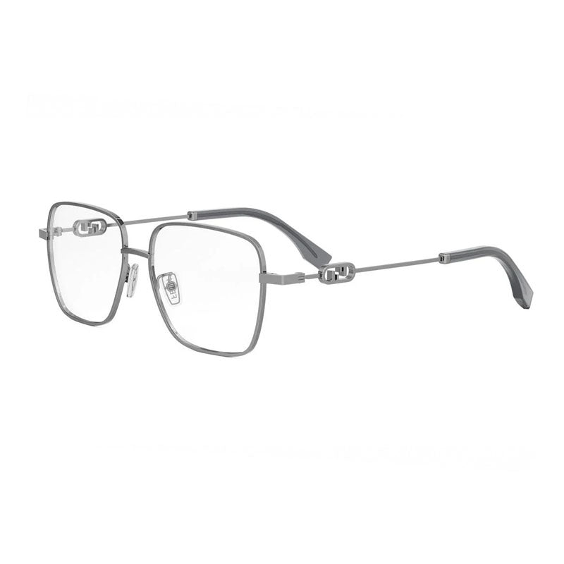 Fendi Eyeglasses Square Full Rim, Shiny Dark Ruthenium Frame and Clear Demo Lenses Lens FE50102F012